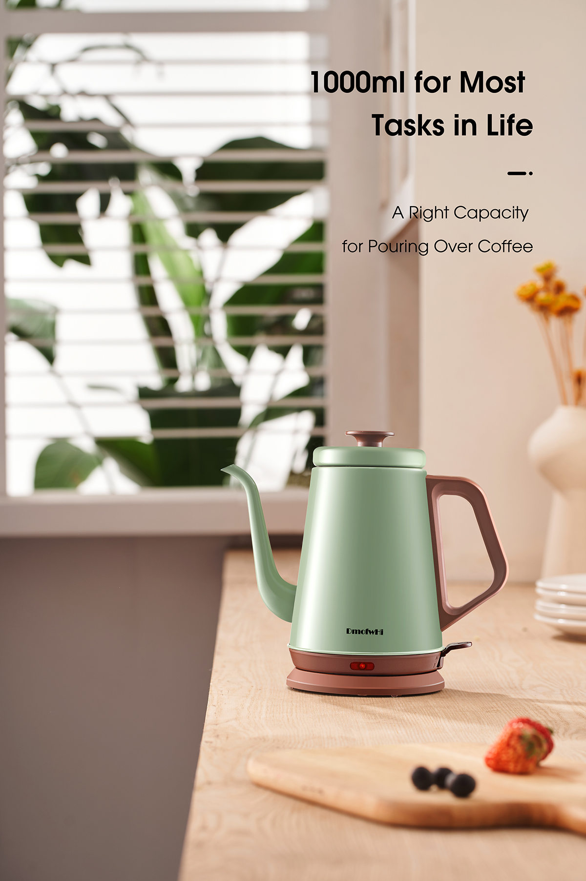 DmofwHi Gooseneck Electric Kettle(1.0L), 100% Stainless Steel BPA Free  Classic Pour Over Coffee Kettle | Tea Kettle - Green